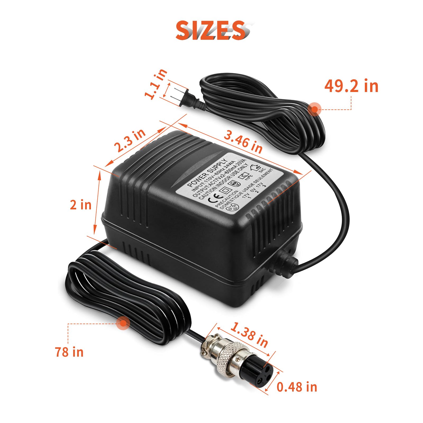 17VX2 Power Adapter Mixing Console AC Adapter 3-Pin Connector